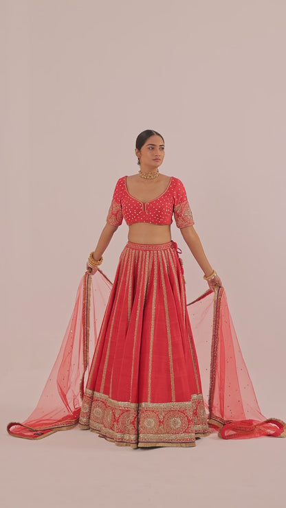 Zardozi Embroidered Silk Lehenga Choli Set with Net Dupatta