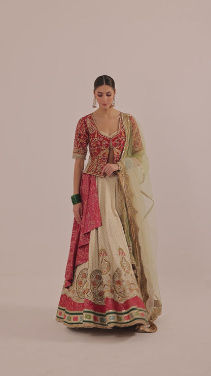 Embroidered Lehenga Set with Hand Embroidered Koti, Blouse, and Dupatta