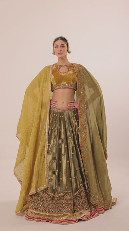 Royal Velvet Ensemble Lehenga, Choli, Dupatta & Dushala