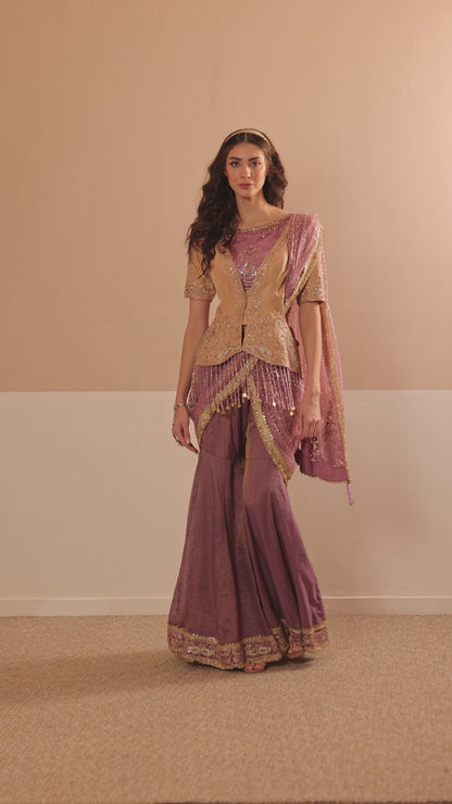 Embroidered Koti and Blouse Ensemble with Draped Garara Saree