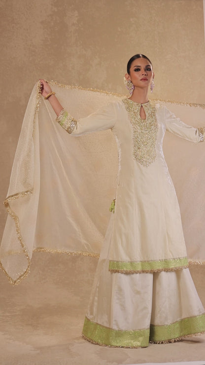 Velvet Kurta with Sharara and Organza Dupatta with Zardozi Work