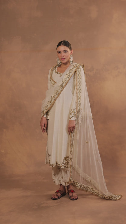 Gotta Patti Embroidered Straight Kurta & Pant Set with Net Dupatta