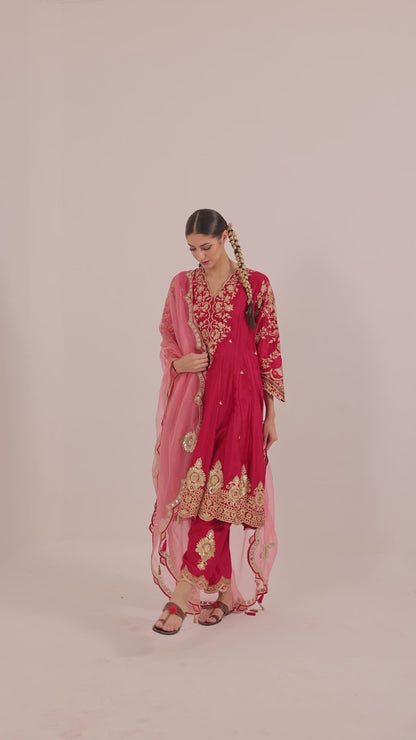 Silk Anarkali with Pakistani Salwar with Dori Embroidered Dupatta