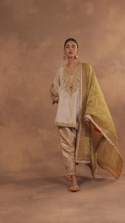 Embroidered Kaftan Cut Kurta Set with Pakistani Salwar and Dupatta